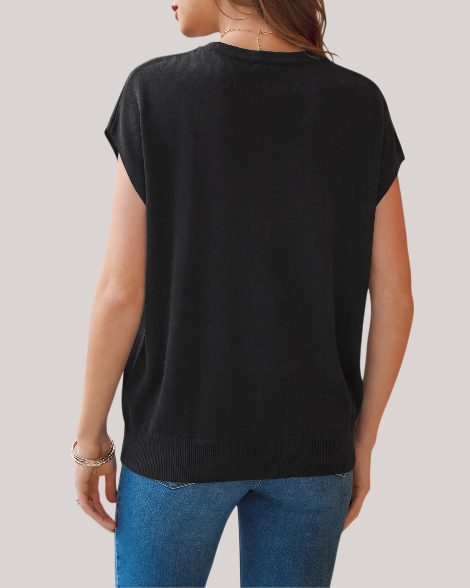 Arach&Cloz Wool-Blend Short-Sleeve Oversized Knit Top