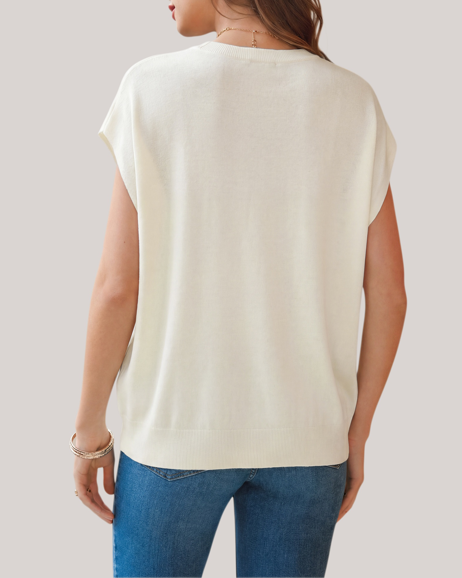 Arach&Cloz Wool-Blend Short-Sleeve Oversized Knit Top
