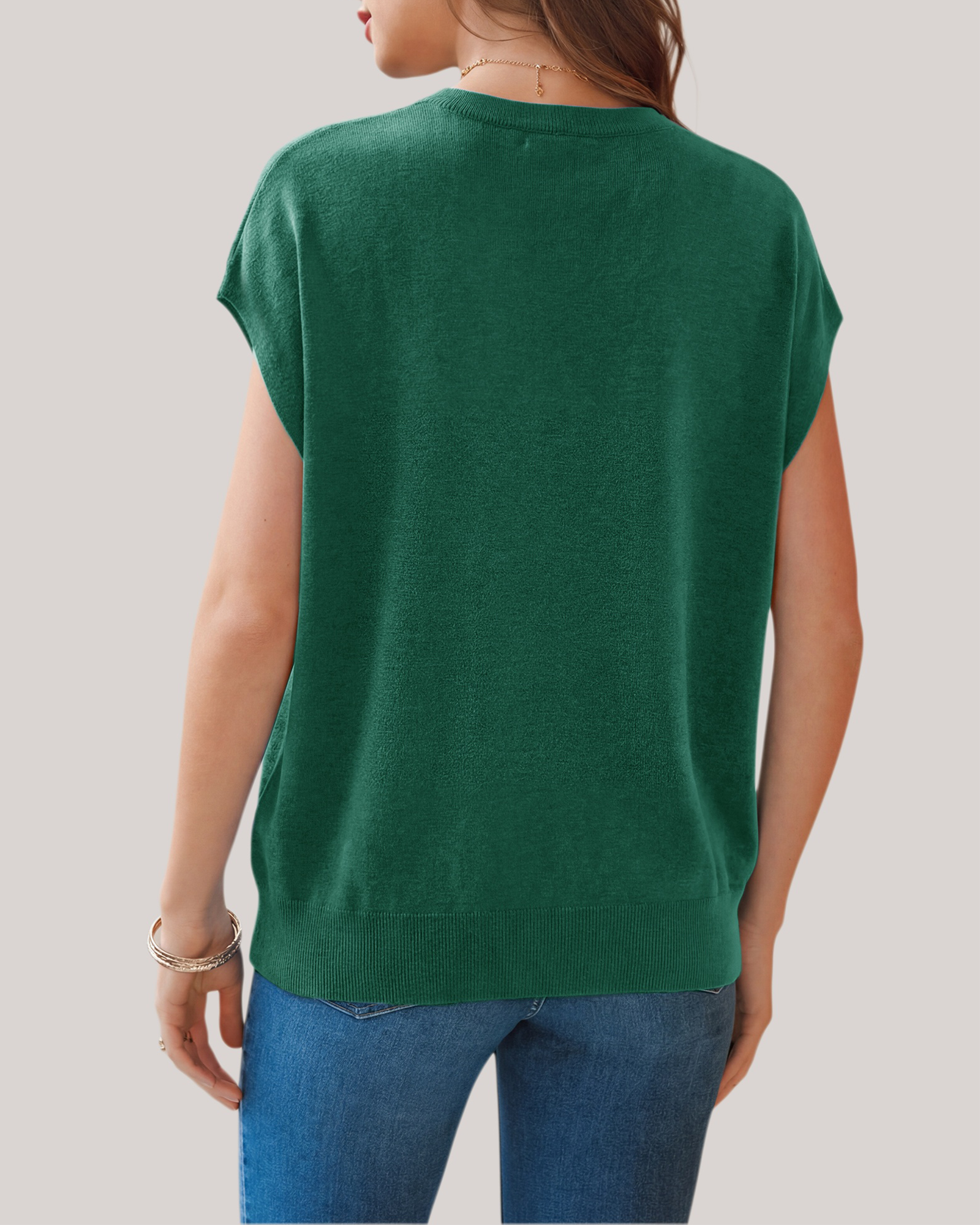 Arach&Cloz Wool-Blend Short-Sleeve Oversized Knit Top