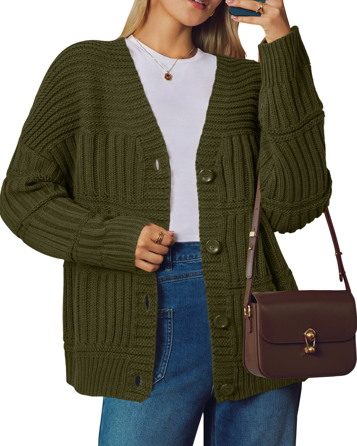 Arach&Cloz Wool-Blend Chunky-Knit Cardigan — product image 2