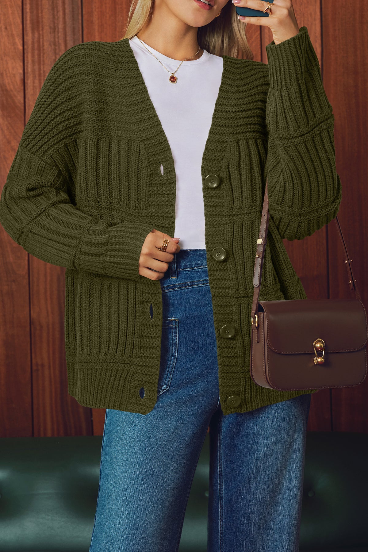 Arach&Cloz Wool-Blend Chunky-Knit Cardigan — product image 9
