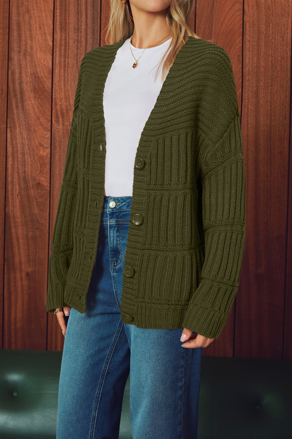 Arach&Cloz Wool-Blend Chunky-Knit Cardigan — product image 8