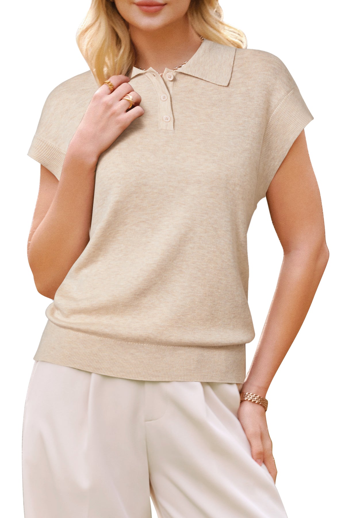 Arach&Cloz Wool-Blend Polo Cap-Sleeve Sweater Vest — product image 35