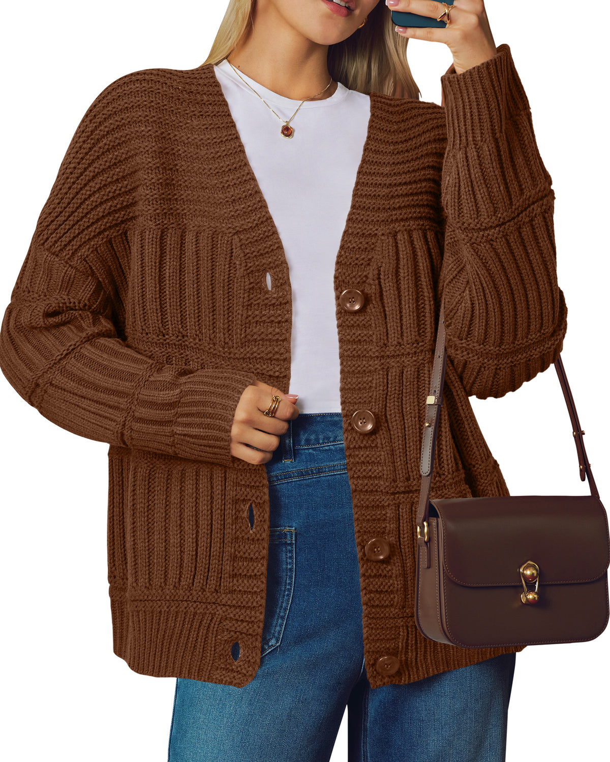 Arach&Cloz Wool-Blend Chunky-Knit Cardigan — product image 3