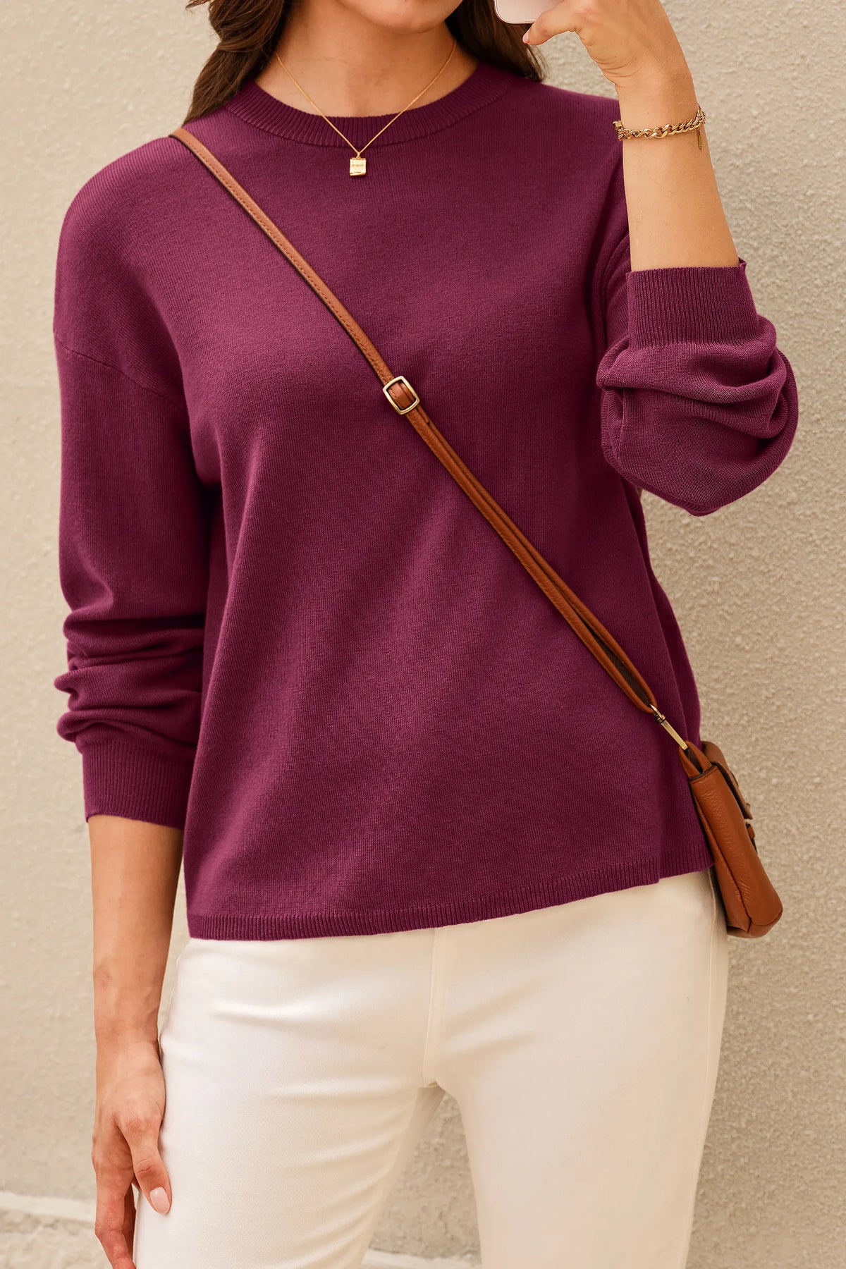 Arach&Cloz 100% Cotton Crew-Neck Relaxed-Fit Knit Top — product image 1