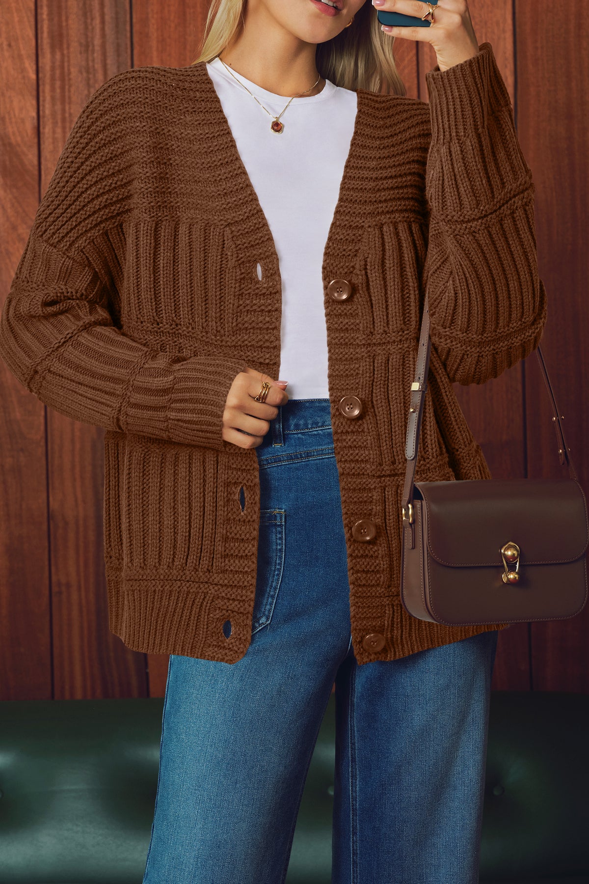 Arach&Cloz Wool-Blend Chunky-Knit Cardigan — product image 7