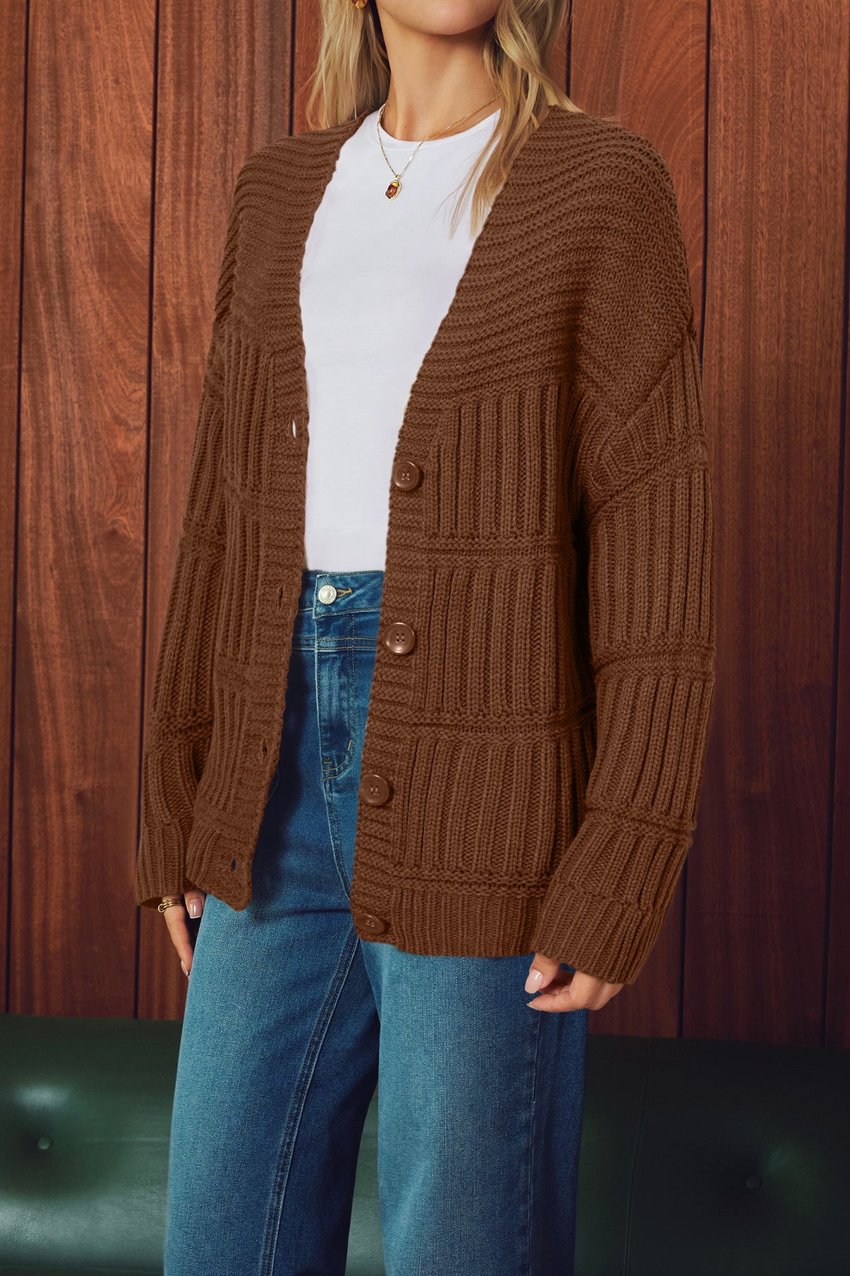 Arach&Cloz Wool-Blend Chunky-Knit Cardigan — product image 6