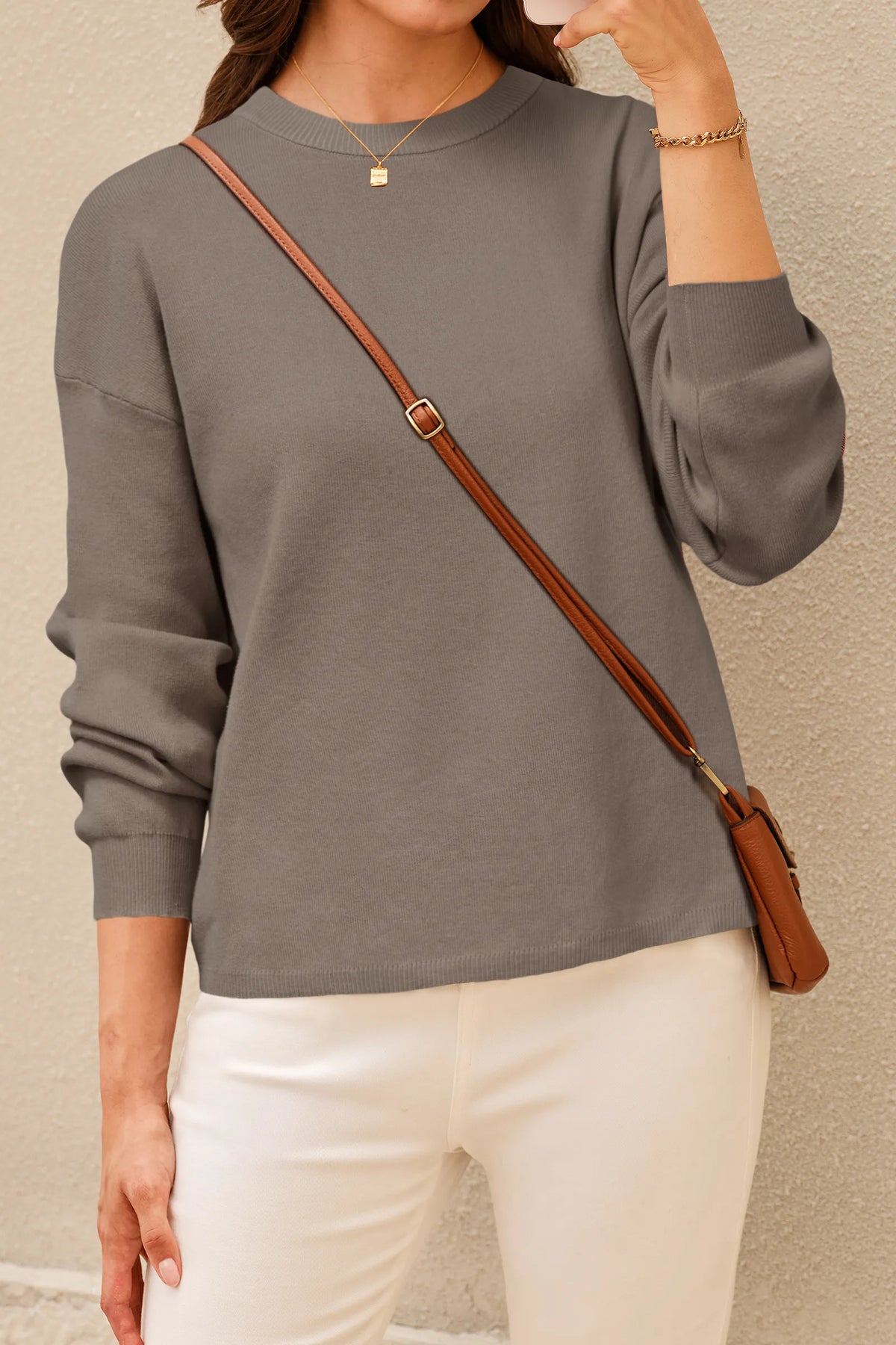 Arach&Cloz 100% Cotton Crew-Neck Relaxed-Fit Knit Top — product image 16