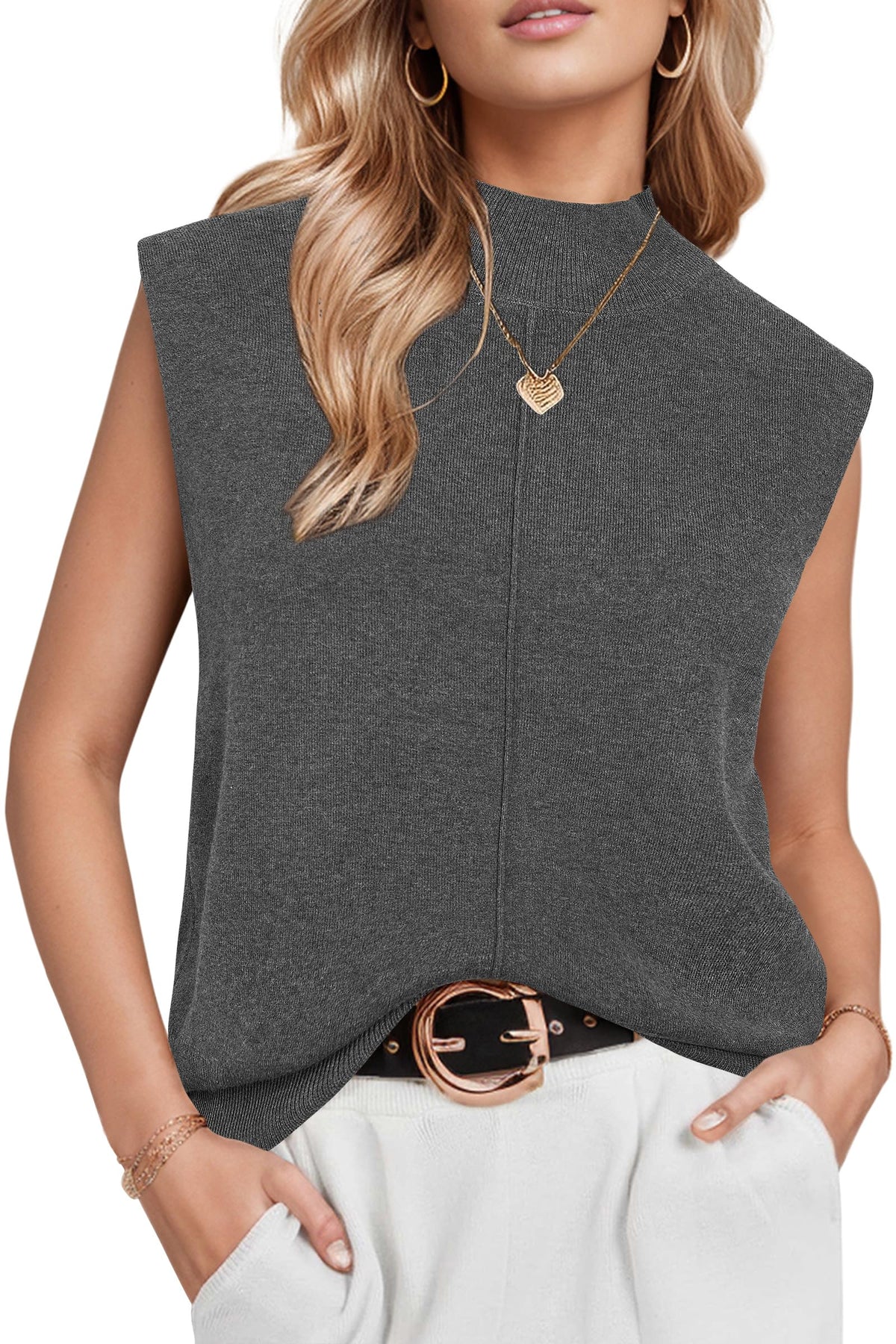 Arach&Cloz Wool-Blend Mock-Neck Sweater Vest — Gray — product image 6