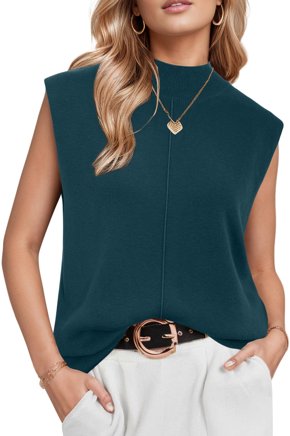 Arach&Cloz Wool-Blend Mock-Neck Sweater Vest — Gray — product image 9