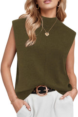 Women's Wool Blend Mock Neck Sweaters Vest