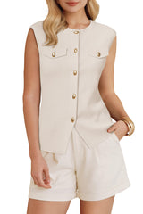 Arach&Cloz Women's Button Front Slit Hem Sleeveless Blazer Vest (2026)