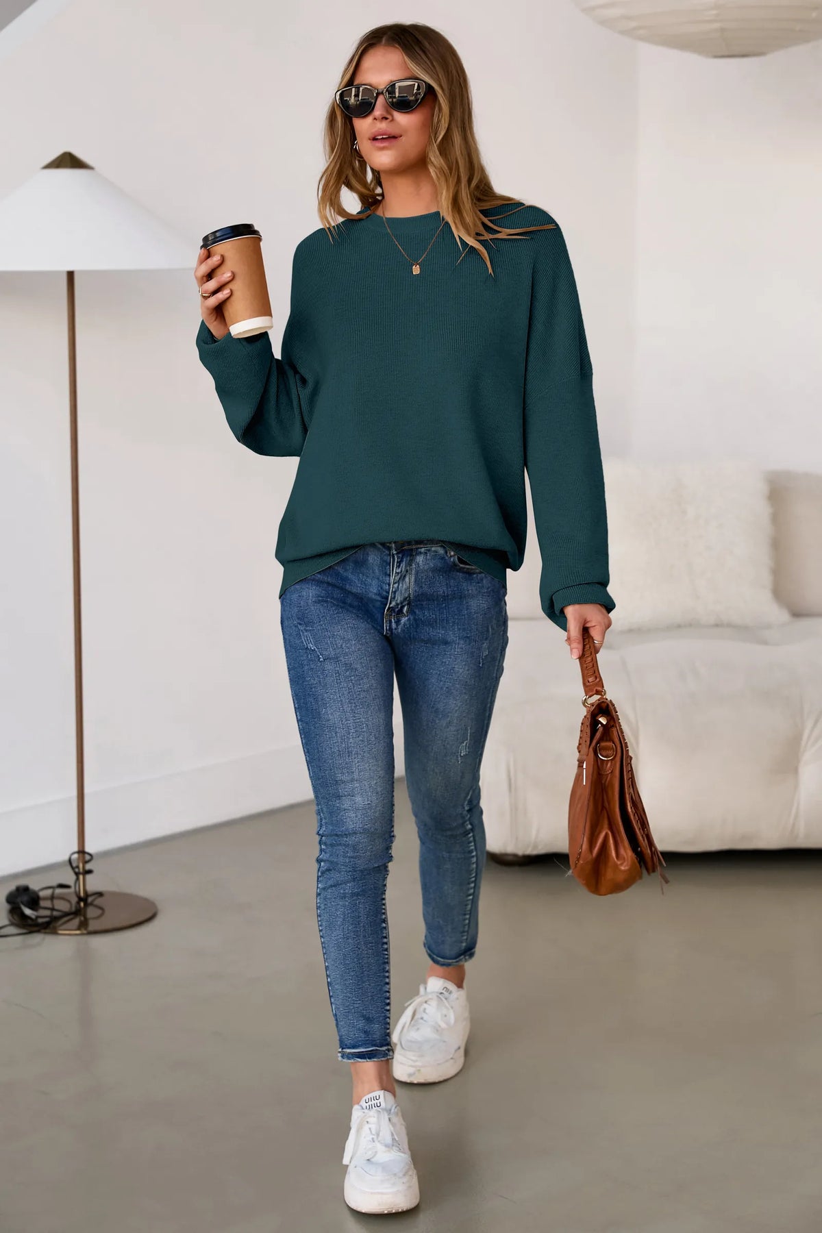 Arach&Cloz Wool-Blend Crew-Neck Oversized Pullover — product image 10
