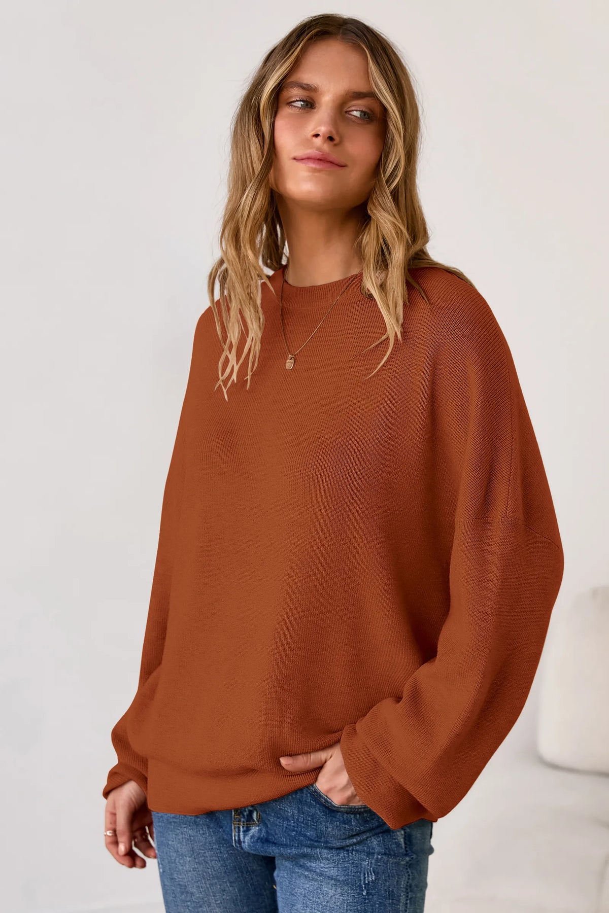 Arach&Cloz Wool-Blend Crew-Neck Oversized Pullover — product image 13