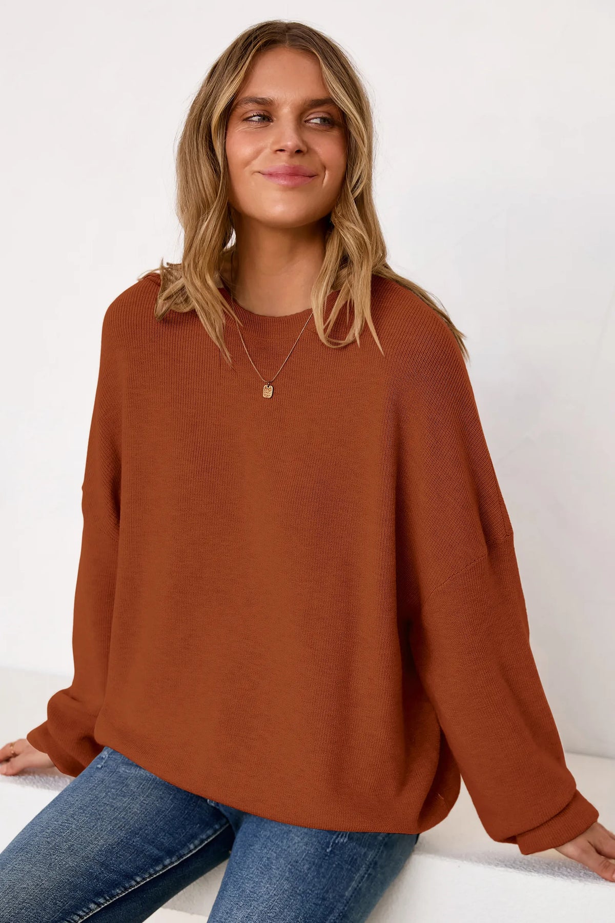 Arach&Cloz Wool-Blend Crew-Neck Oversized Pullover — product image 14
