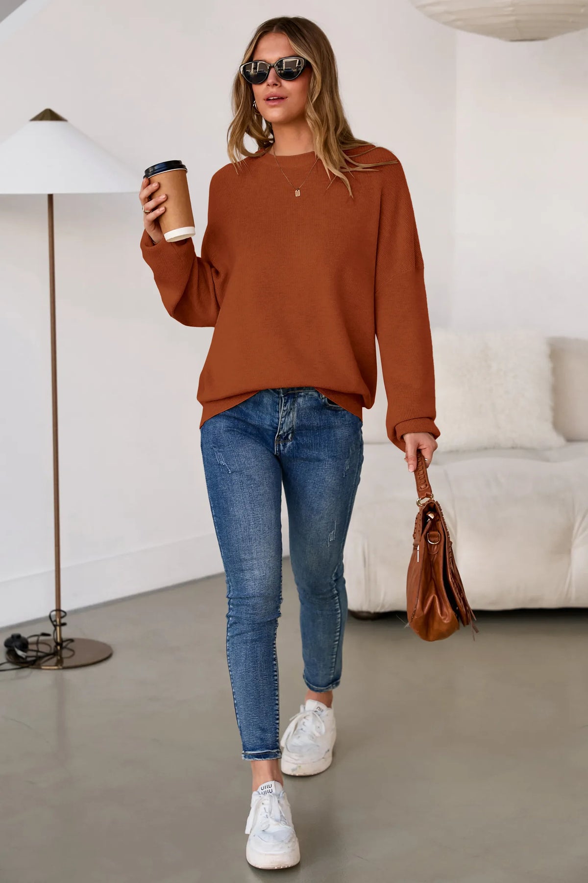 Arach&Cloz Wool-Blend Crew-Neck Oversized Pullover — product image 15